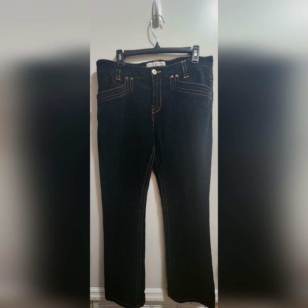 Tommy Hilfiger Black Corduroy Bootcut Jeans Women’s Size 12 Contrast Stitching